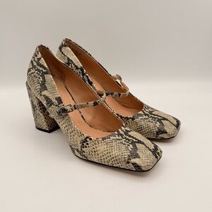 Franco Sarto Snakeskin Mary Jane Block Heel Pumps Work Career Dress Shoes Size 9